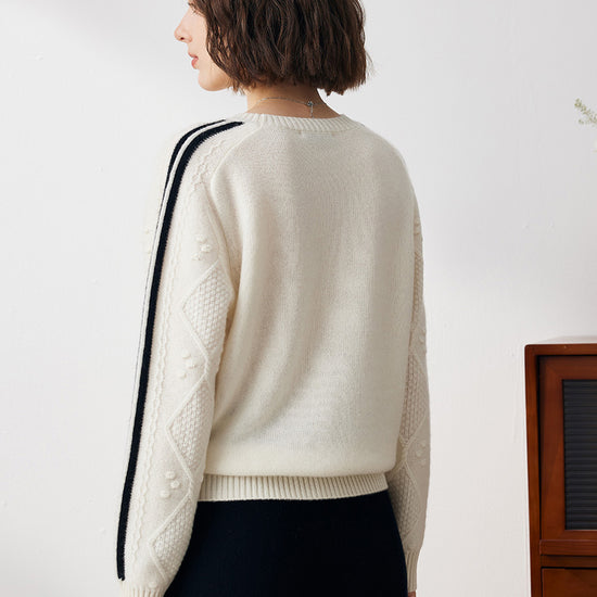 COMOBOCA 100% Cashmere Women's Crew Neck Intarsia Knit Sweater