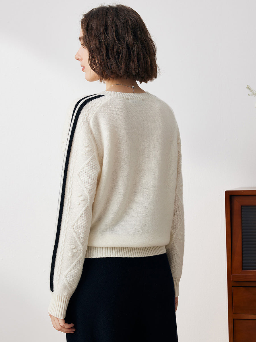 COMOBOCA 100% Cashmere Women's Crew Neck Intarsia Knit Sweater