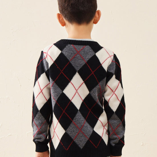 COMOBOCA 100% Wool Kids' Ribbed Argyle Knit Sweater