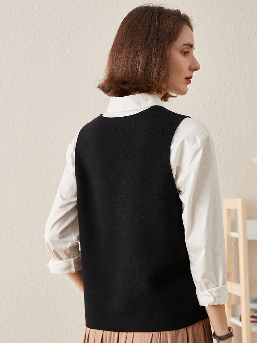 COMOBOCA 100% Wool Elegant Sleeveless Button-Up Vest