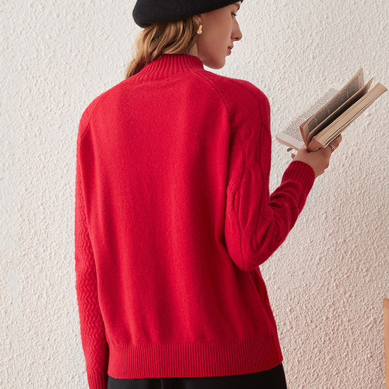 COMOBOCA 100% Cashmere Women's Mock Neck Knit Sweater