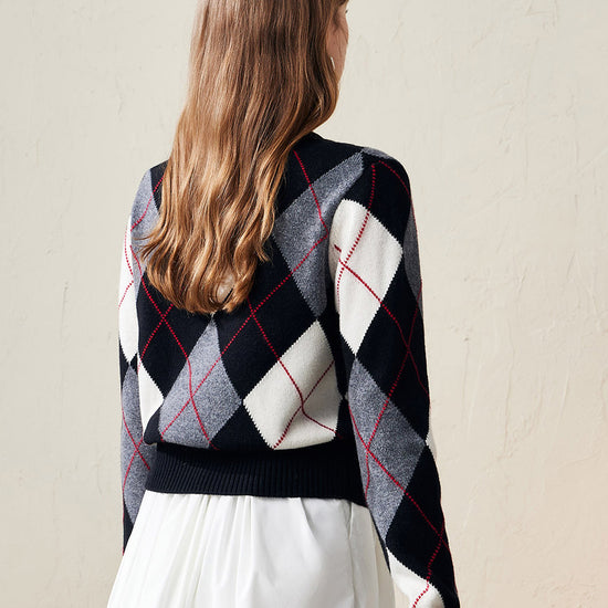 COMOBOCA 100% Wool Women's Argyle Pattern Knit Sweater