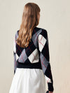 COMOBOCA 100% Wool Women's Argyle Pattern Knit Sweater