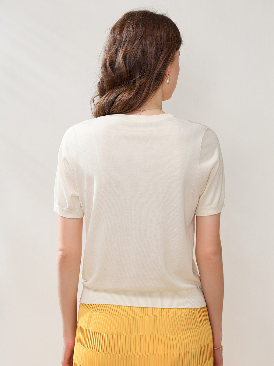 COMOBOCA Women's Lyocell V-Neck Ribbed Knit T-Shirt