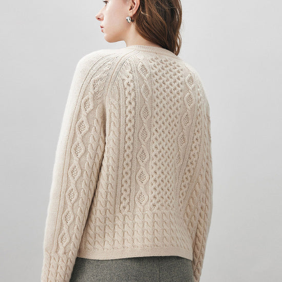 COMOBOCA 100% Wool Women's Cable Knit Button Cardigan