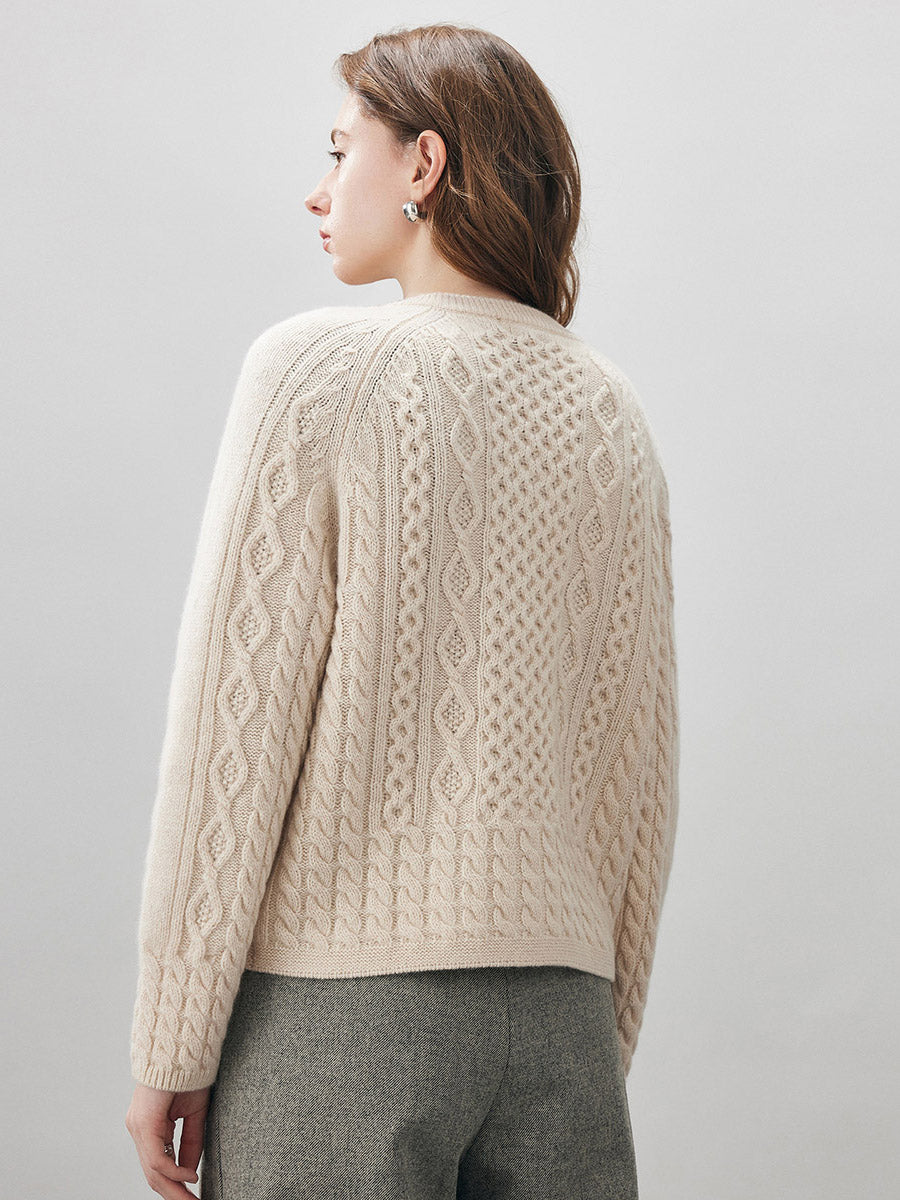 COMOBOCA 100% Wool Women's Cable Knit Button Cardigan