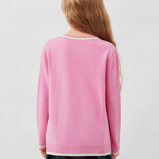 COMOBOCA 100% Wool Kids' Tie-Neck Contrast Trim Sweater