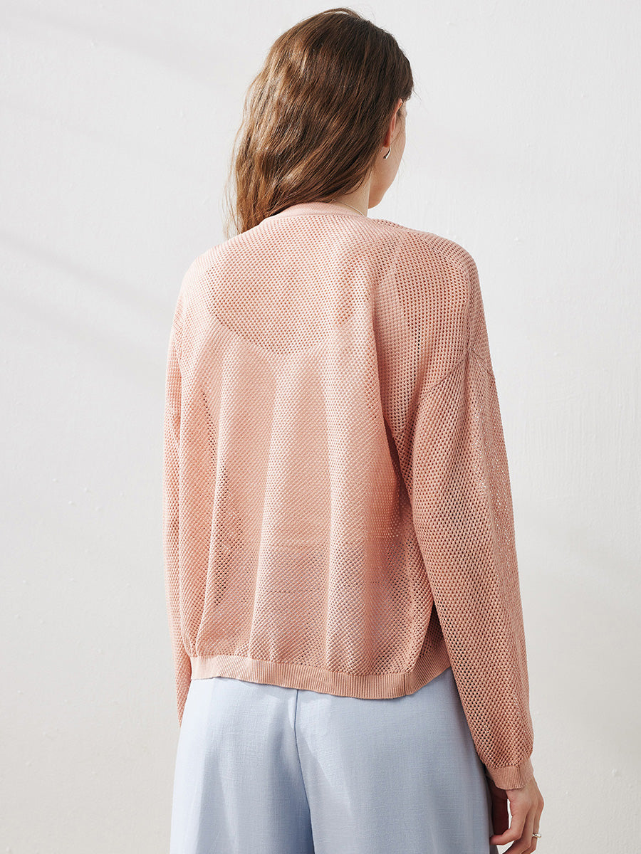 COMOBOCA Women's Open Front Mesh Knit Cardigan