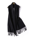 COMOBOCA Black 100% Wool Fringe Versatile Scarf