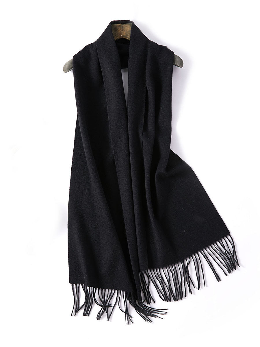 COMOBOCA Black 100% Wool Fringe Versatile Scarf