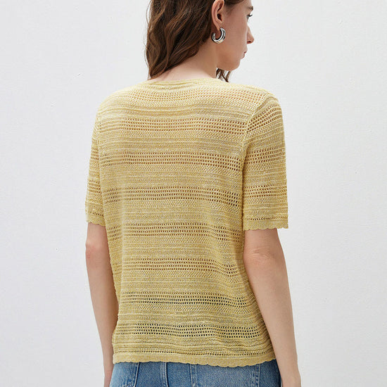 COMOBOCA Women's Openwork Mesh Knit T-Shirt