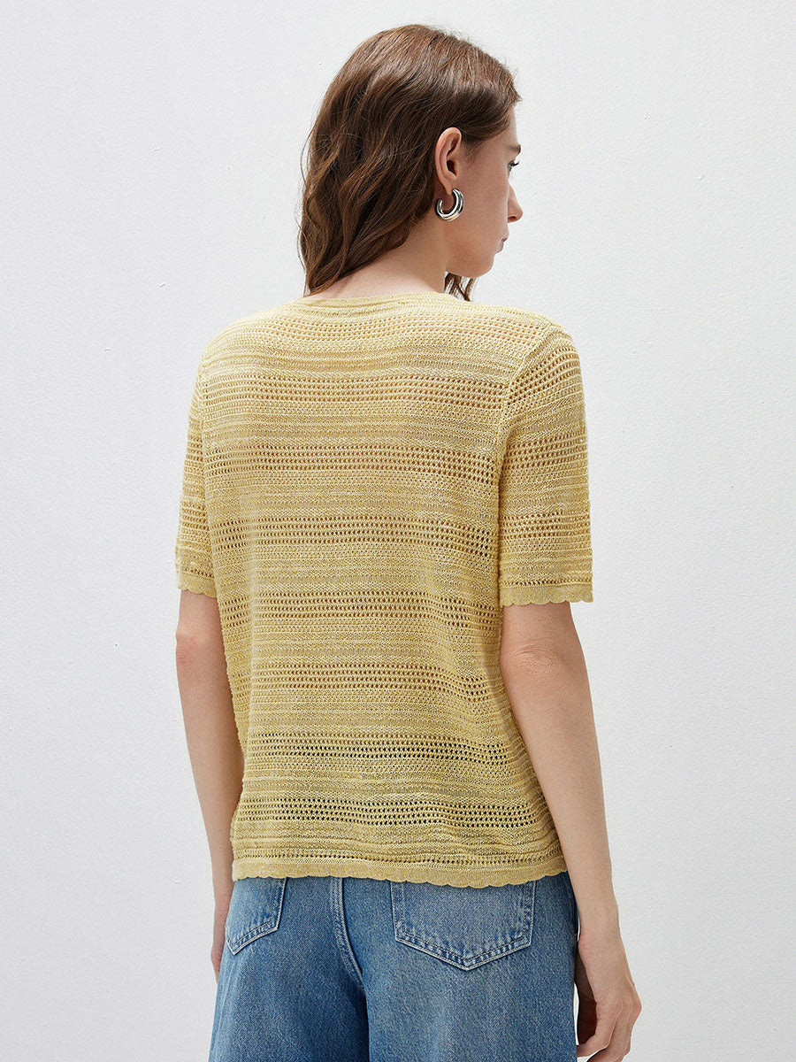 COMOBOCA Women's Openwork Mesh Knit T-Shirt