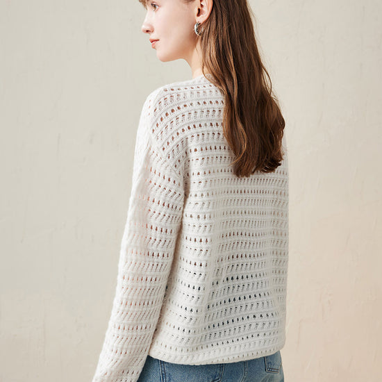 COMOBOCA 100% Wool Women's Soft Knit Lace Sweater