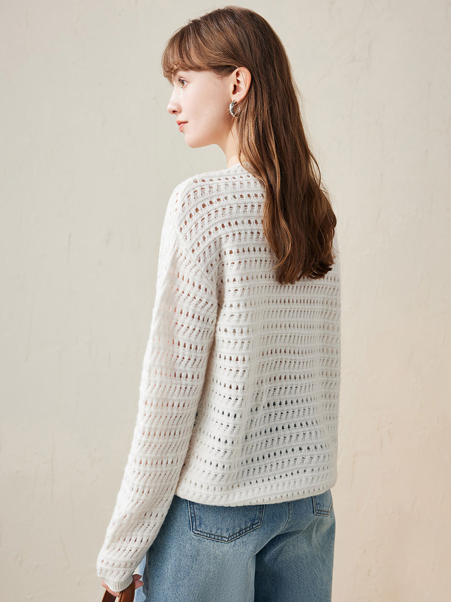 COMOBOCA 100% Wool Women's Soft Knit Lace Sweater