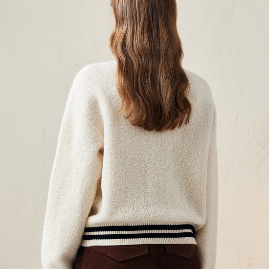 COMOBOCA 100% Wool Women's Striped Ribbing Jacket