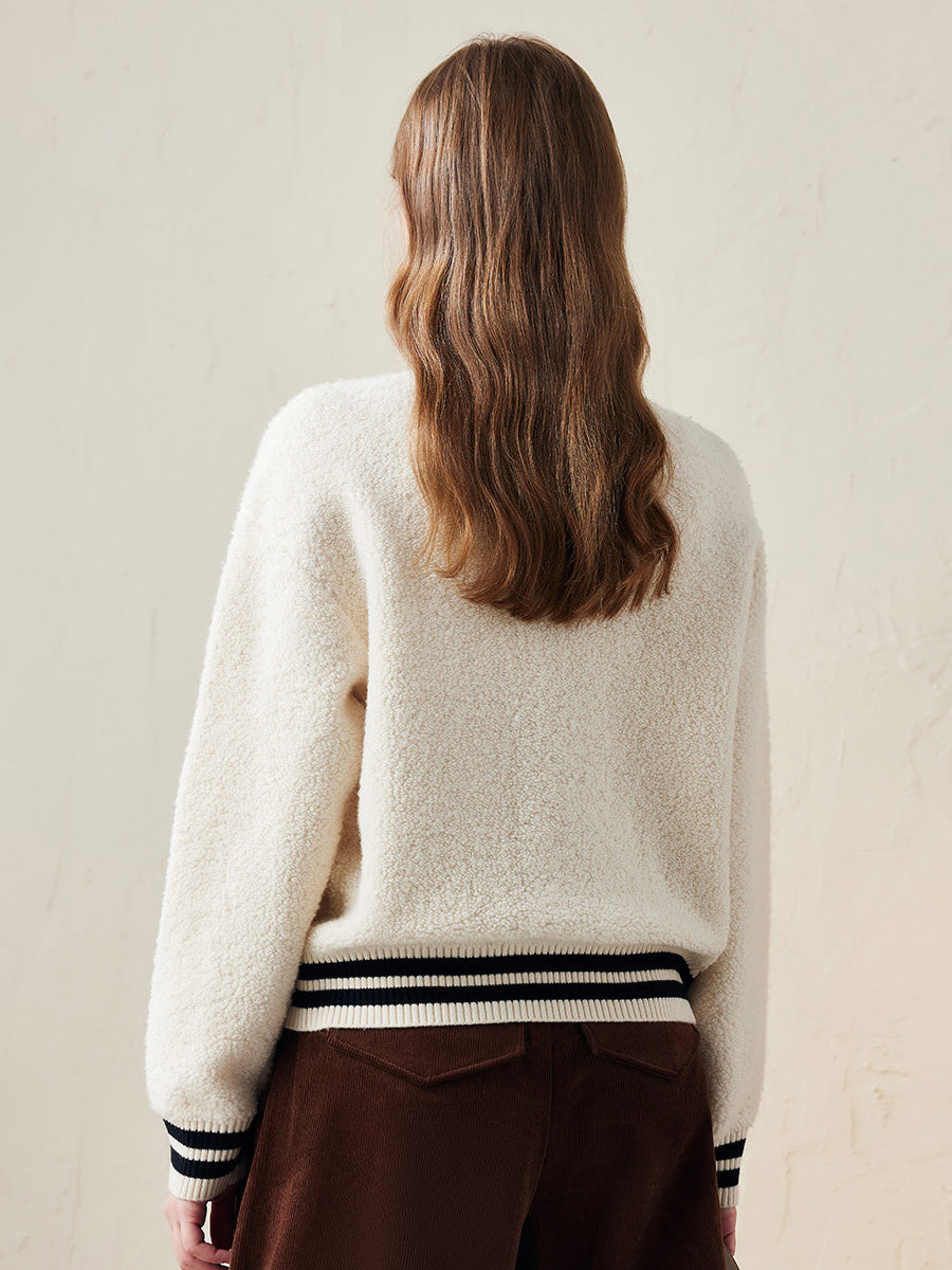 COMOBOCA 100% Wool Women's Striped Ribbing Jacket