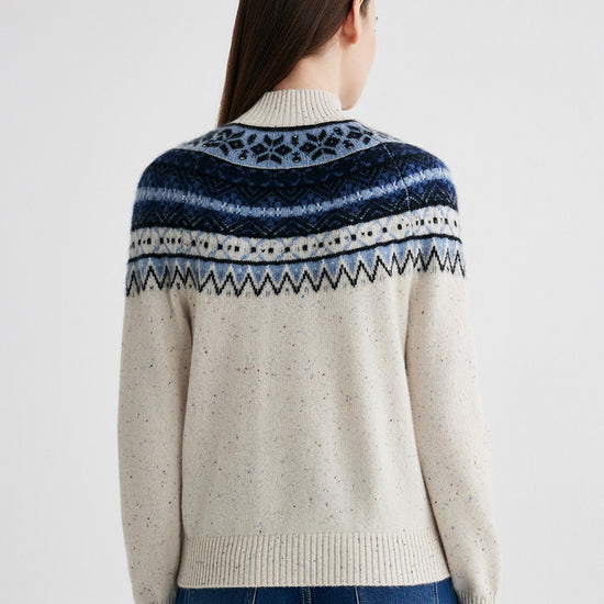 COMOBOCA 100% Cashmere Women's Fair Isle Mock Neck Sweater