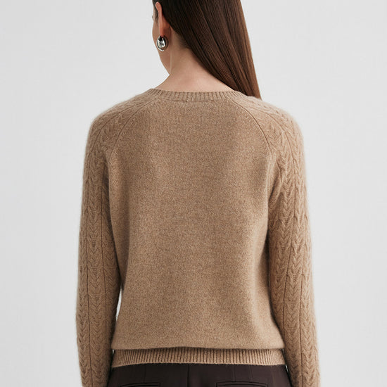 COMOBOCA 100% Cashmere Women's Cable Knit Round Neck Sweater