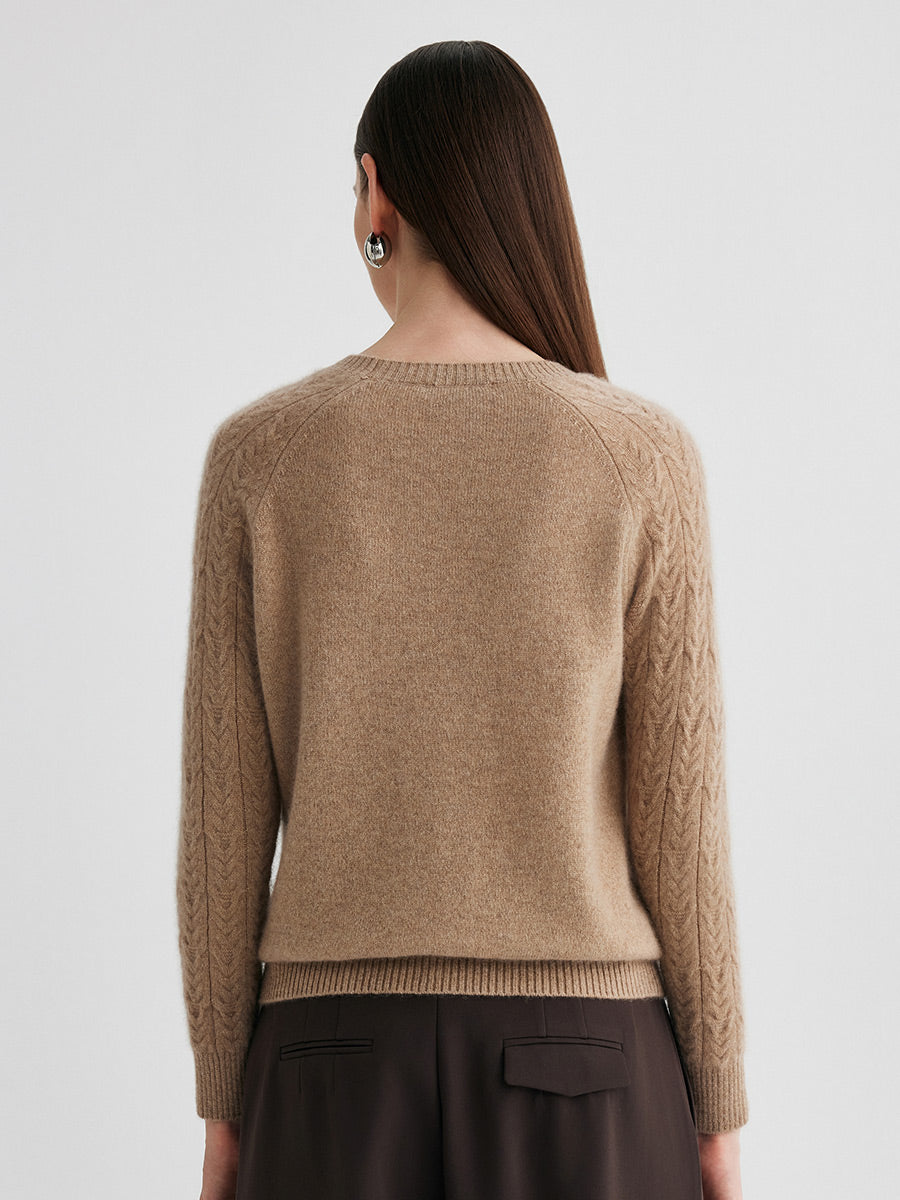 COMOBOCA 100% Cashmere Women's Cable Knit Round Neck Sweater