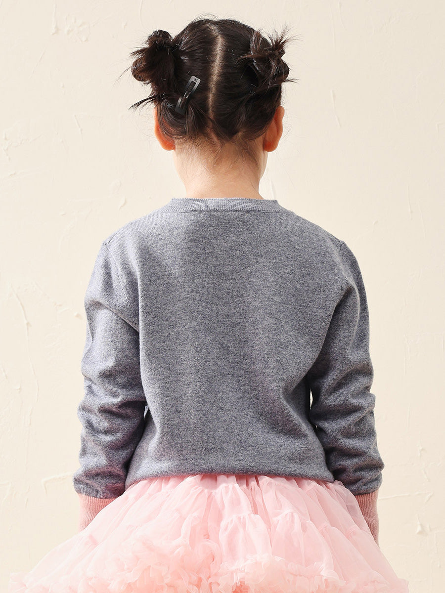 COMOBOCA 100% Wool Kids' Color Contrast Cuff Button Up Cardigan