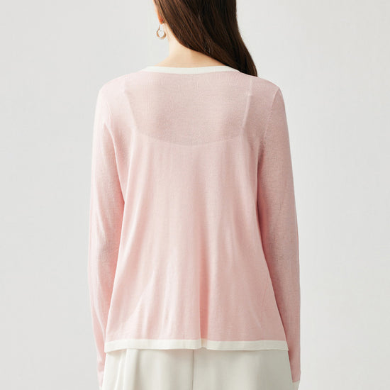 COMOBOCA Women's Ribbed V-neck Cardigan with White Trim