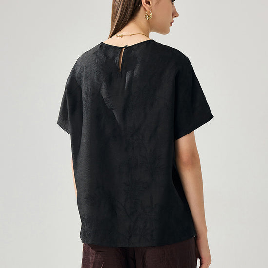 COMOBOCA Women's Dual Color T-Shirt with Textured Floral