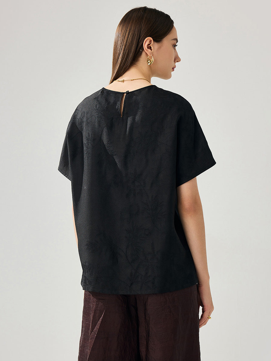 COMOBOCA Women's Dual Color T-Shirt with Textured Floral