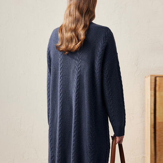 COMOBOCA 100% Wool Women's Cozy Cable Knit Long Coat