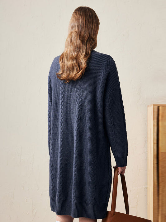 COMOBOCA 100% Wool Women's Cozy Cable Knit Long Coat