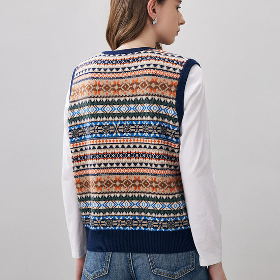 COMOBOCA 100% Wool Women's Fair Isle Knit Vest