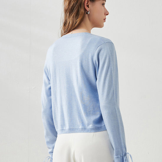 COMOBOCA Women's Heart Button Cropped Ruffle Bell Cardigan