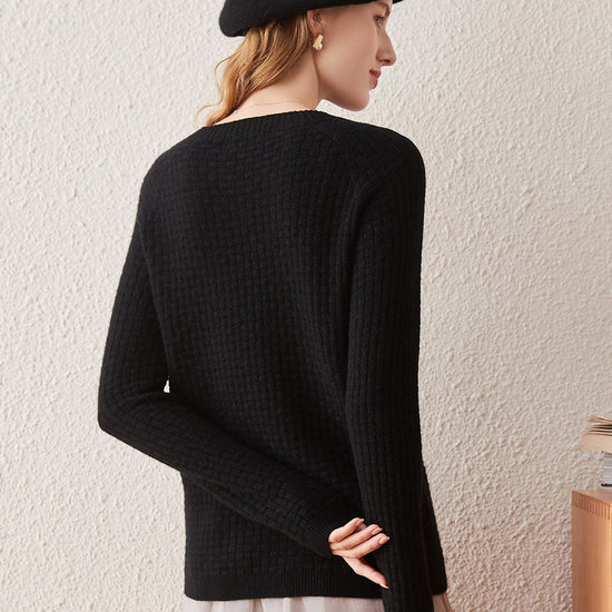 COMOBOCA 100% Cashmere Women's Round Neck Ribbed Knit Sweater