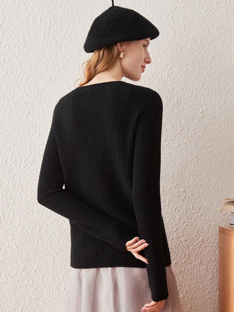 COMOBOCA 100% Cashmere Women's Round Neck Ribbed Knit Sweater