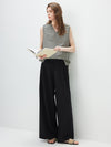 Women's V-neck Mulberry Silk Cotton Plaid Sleeveless Vest With Side Slit