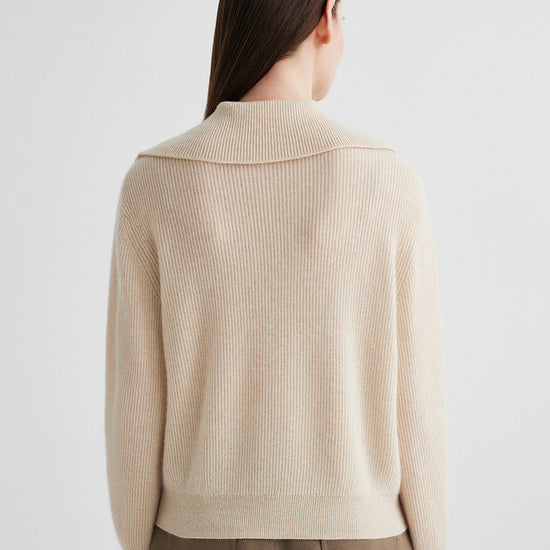 COMOBOCA 100% Cashmere Women's Ribbed Sailor Collar Knit Sweater