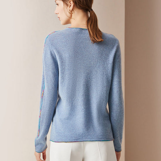COMOBOCA 100% Cashmere Women's Sweater with Built-in Collar
