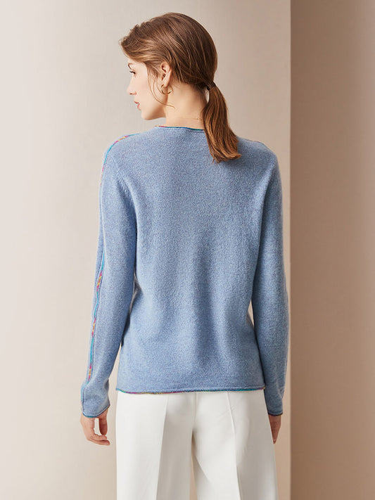 COMOBOCA 100% Cashmere Women's Sweater with Built-in Collar