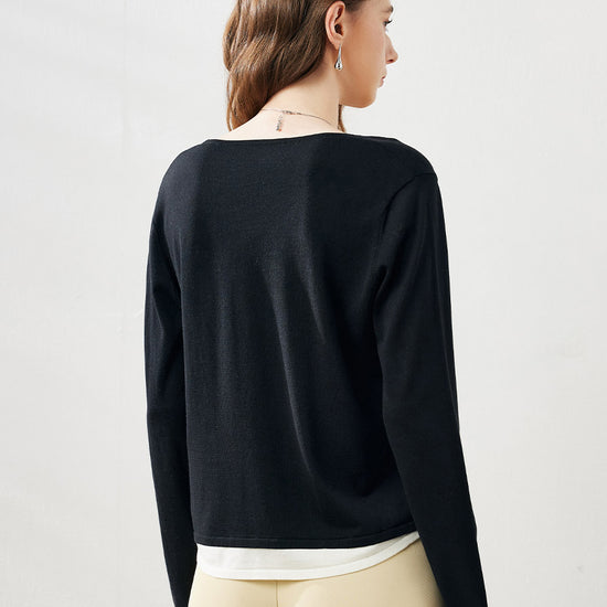 COMOBOCA Women's Layered Round Neck Knit Sweater