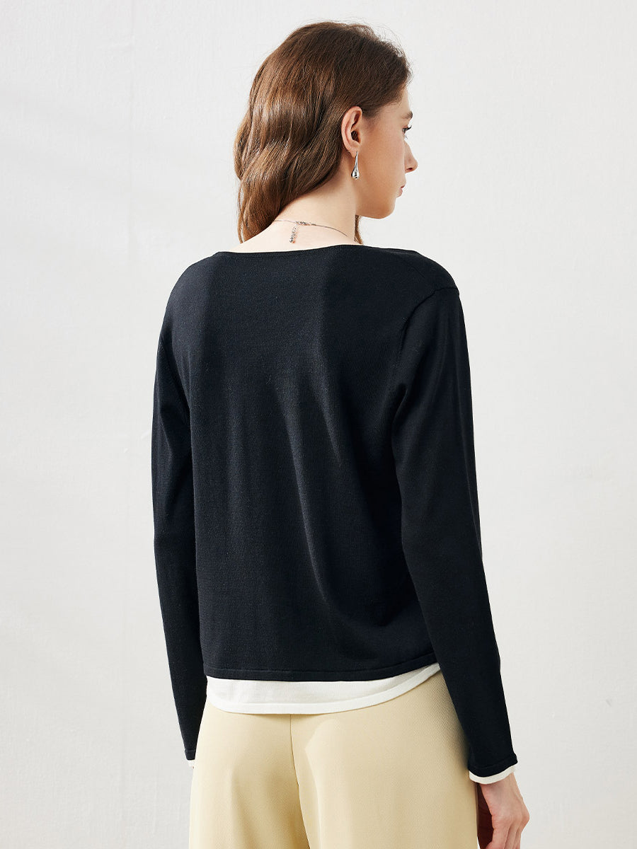 COMOBOCA Women's Layered Round Neck Knit Sweater