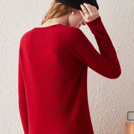 COMOBOCA 100% Cashmere Women's Round Neck Ribbed Knit Sweater
