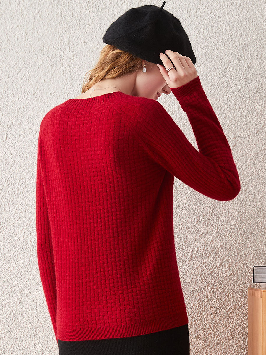 COMOBOCA 100% Cashmere Women's Round Neck Ribbed Knit Sweater