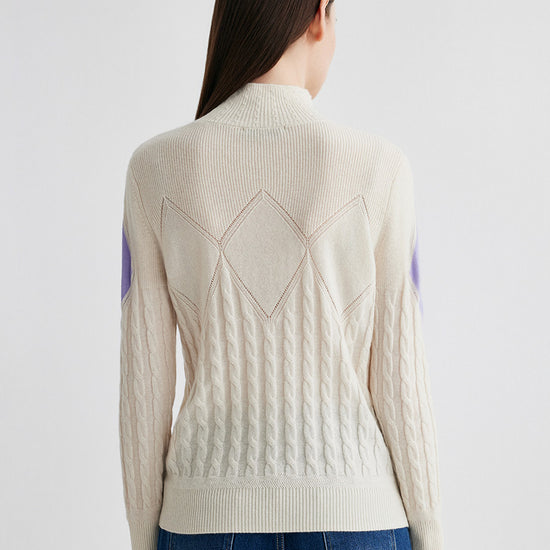 COMOBOCA 100% Cashmere Women's Argyle Cable Turtleneck Knit Sweater