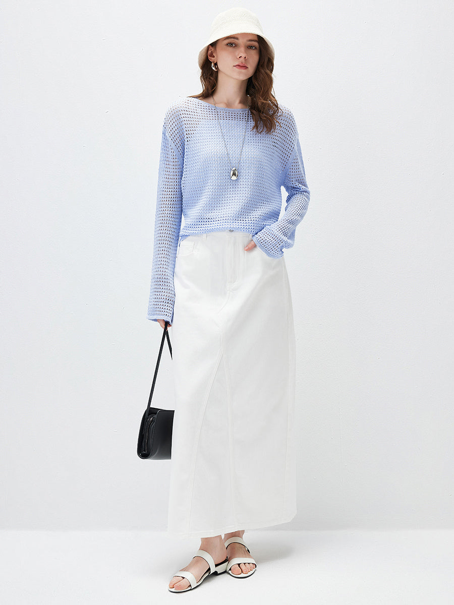 COMOBOCA Women's Sheer Mesh Knit Overpull Top