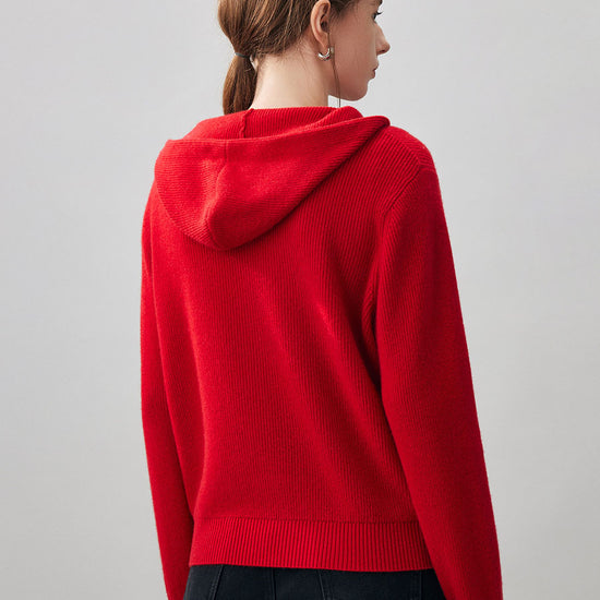 COMOBOCA 100% Cashmere Women's Button Up Knit Hoodie