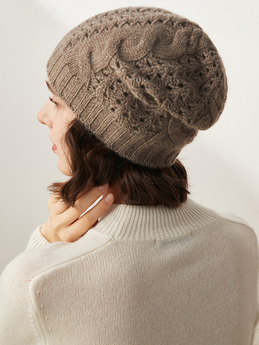 COMOBOCA 100% Cashmere Classic Cable Knit Beanie