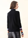 COMOBOCA 100% Cashmere Women's Knit Sweater with Colorful Cuffs