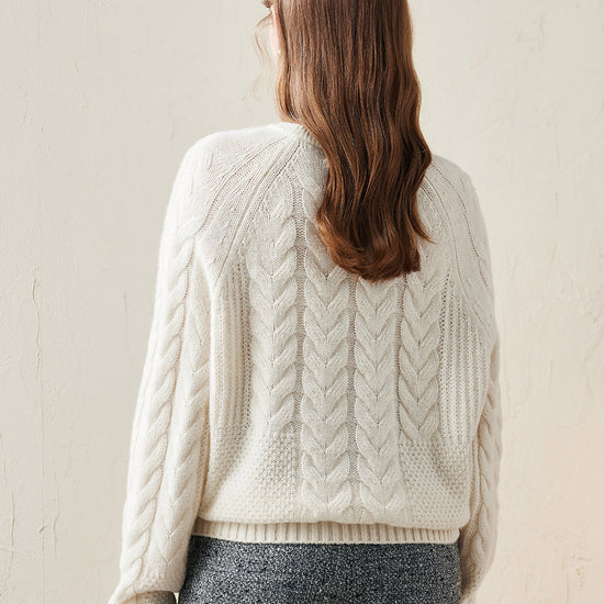 COMOBOCA 100% Wool Women's Cozy Cable Knit Sweater