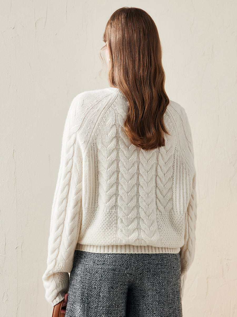 COMOBOCA 100% Wool Women's Cozy Cable Knit Sweater