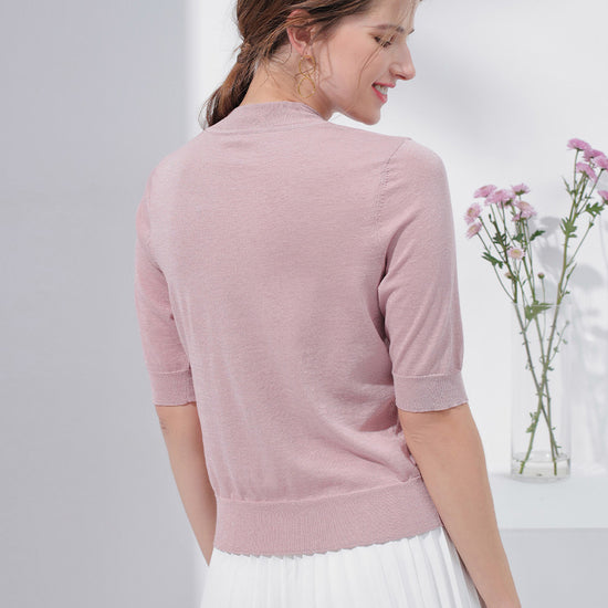 COMOBOCA Women's Short Sleeve Mock Neck Knit Sweater