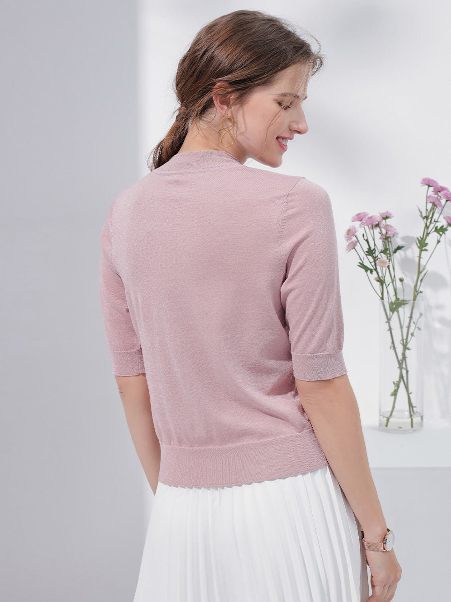 COMOBOCA Women's Short Sleeve Mock Neck Knit Sweater